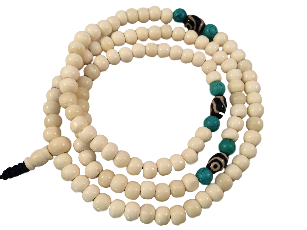 Yak bone mala 108 beads with two eye dzi