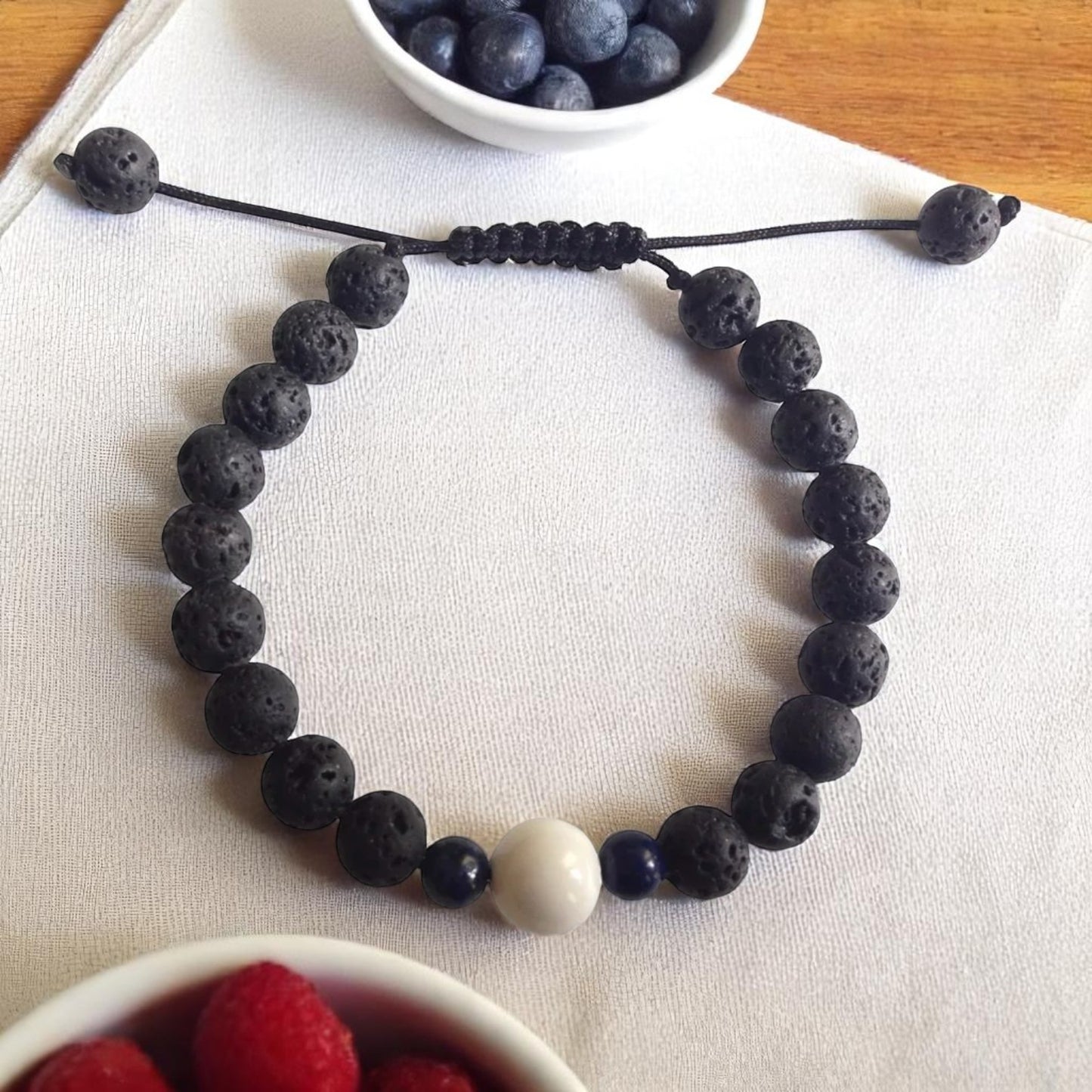 Land and Sea Wrist Mala (Lava, Lapis and Conch Shell)