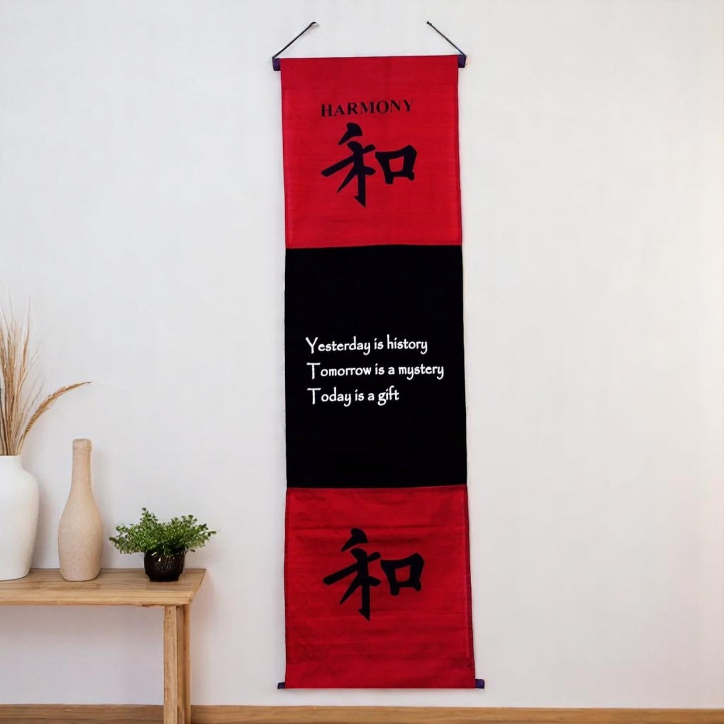 Large Cotton Harmony Inspirational Yoga Banner Scroll Style (Burgundy)