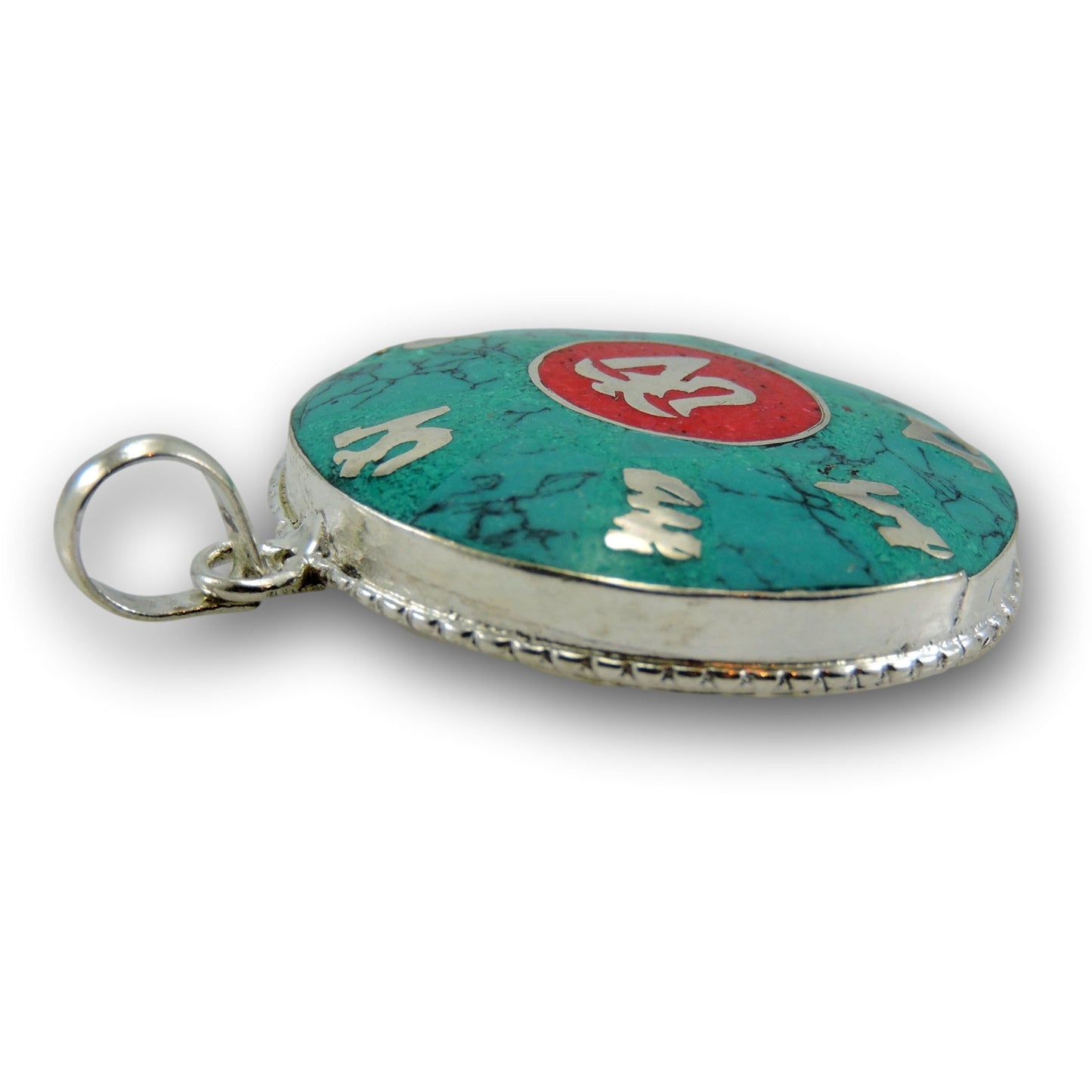 Hand Crafted Turqouise Coral Om Pendant From Nepal