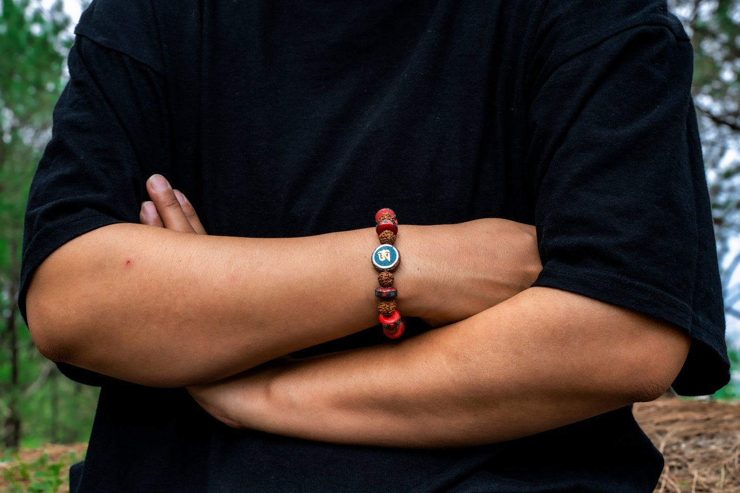 Embedded Medicine Wrist Mala for Meditation Handmade Draw String (Om Charm)