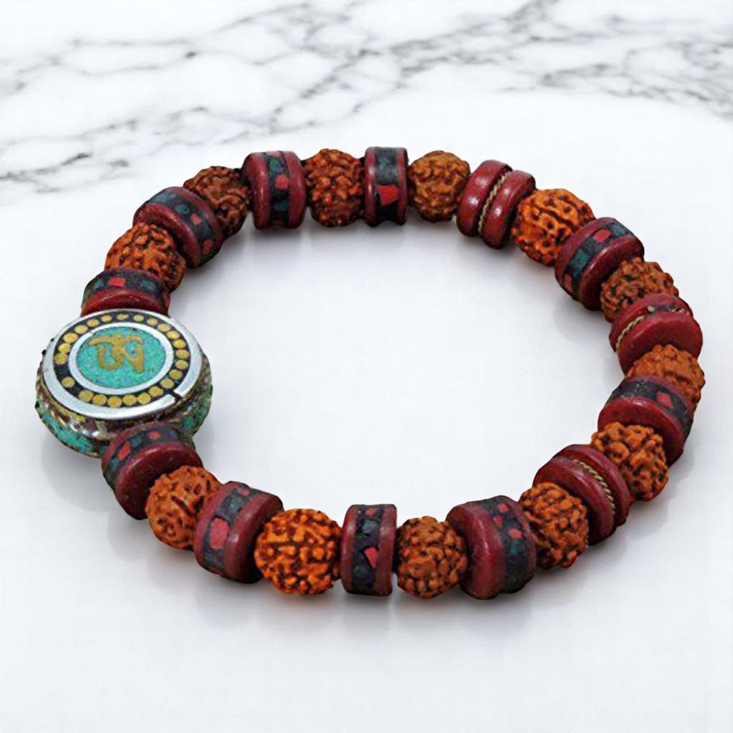Embedded Medicine Wrist Mala for Meditation Handmade Draw String (Om Charm)