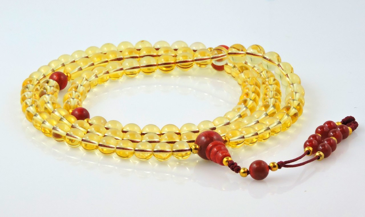 Citrine and Coral Sunrise 108 Bead Tibetan Mala with for Meditation