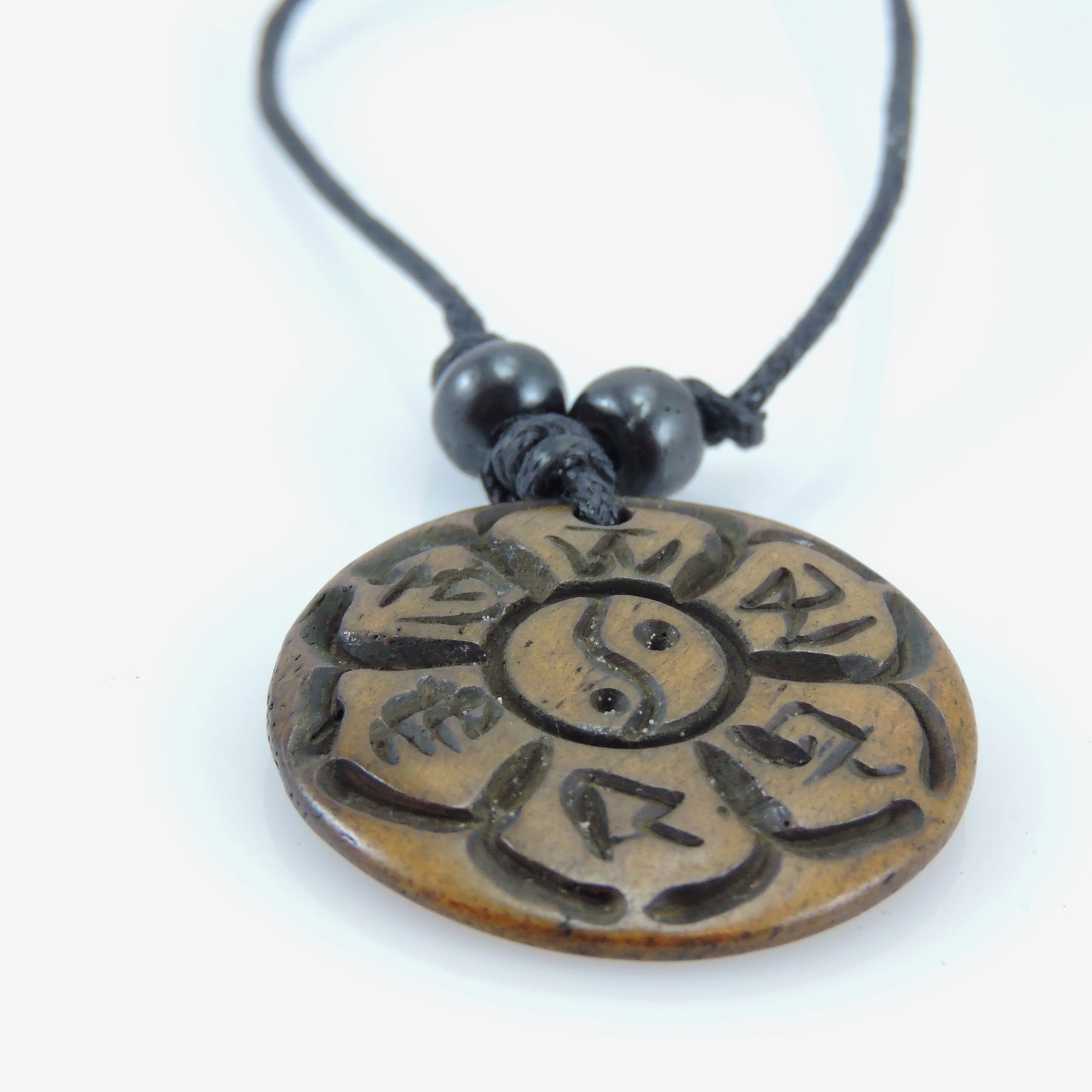 Buddha Eyes Om Mani Padme Hum Yak Bone Pendant