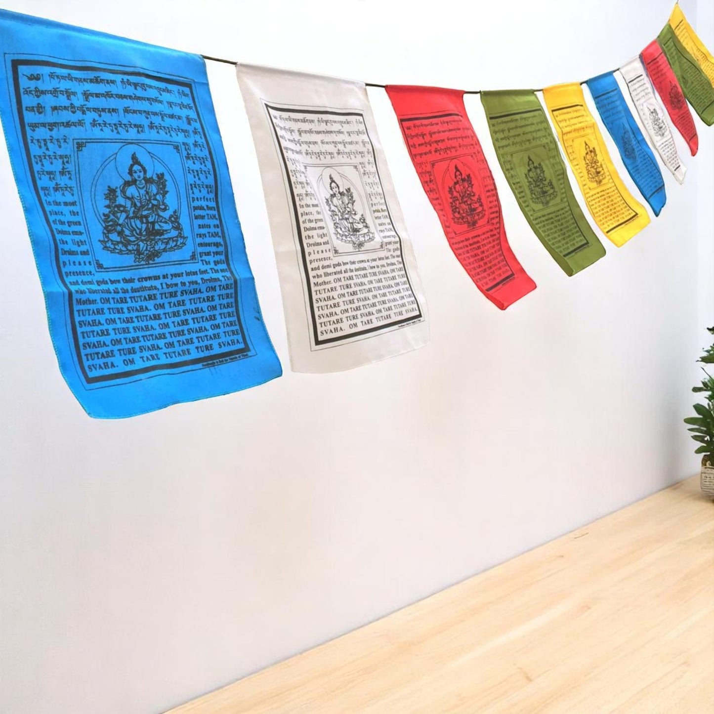 Large Handmade Tibetan Green Tara Prayer flags Tibetan with English Translation (9X12)