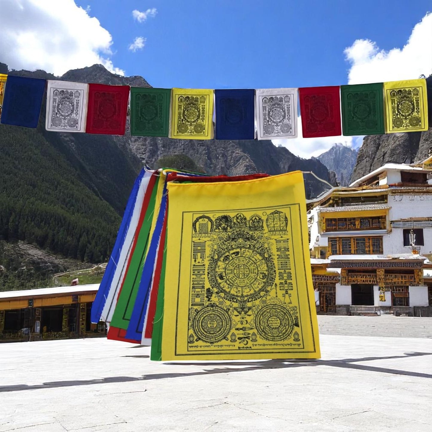 Wheel of Astrology prayer flags for positive energy