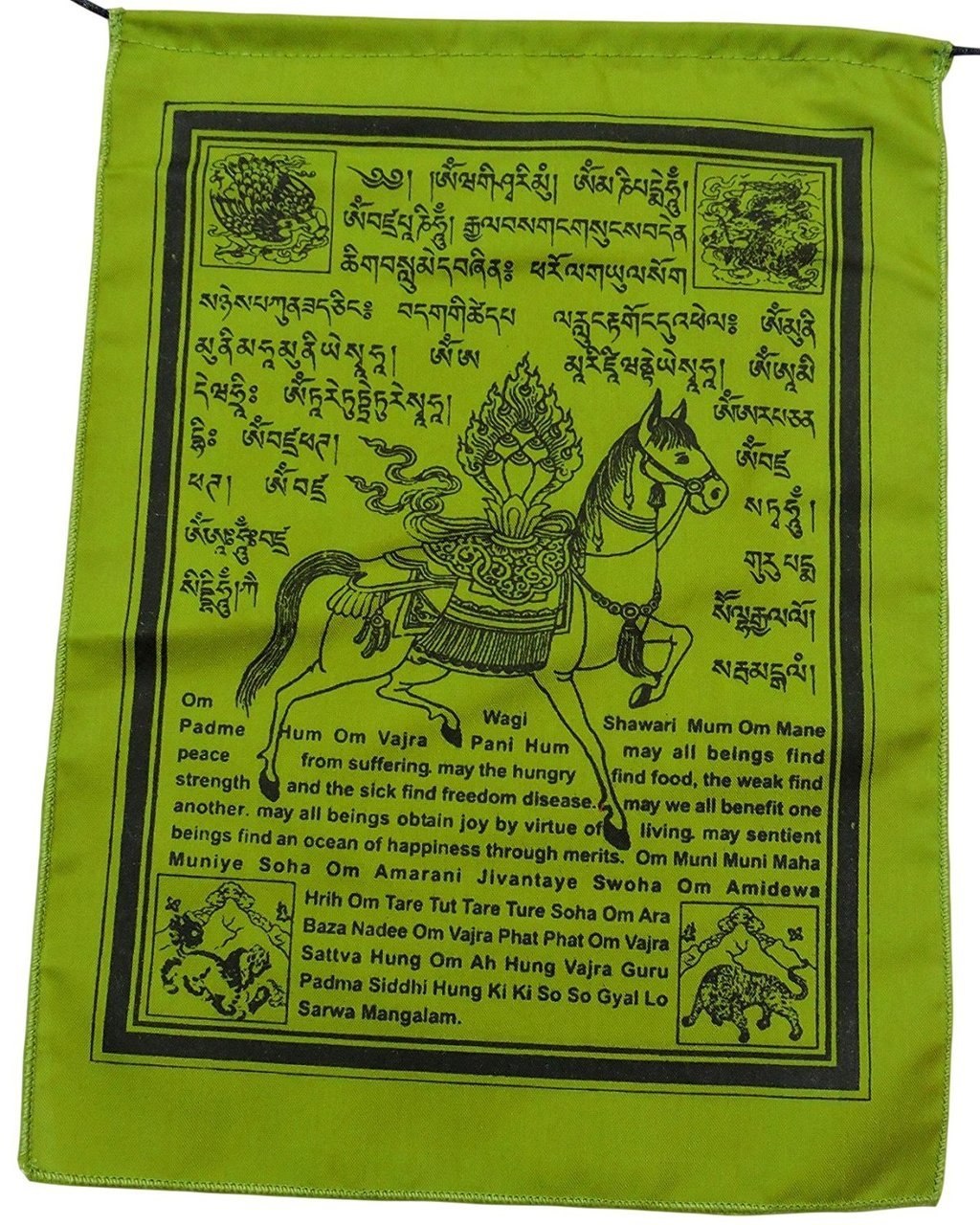 Handmade Tibetan Wind Horse Prayer Flags with English Translation - 9X12