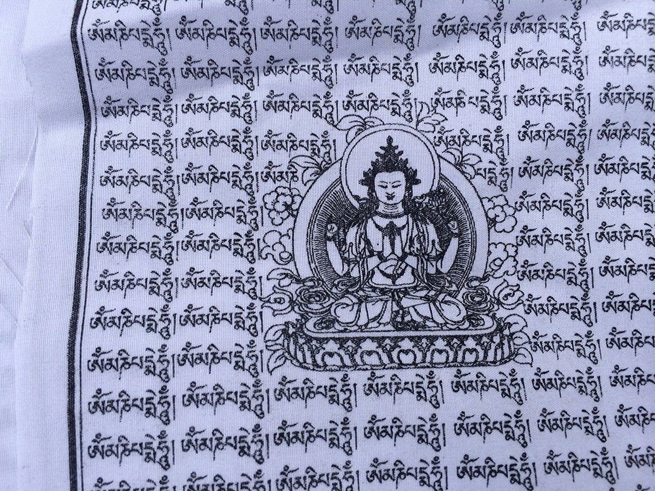 Buddha of Compassion Tibetan Prayer Flags From Nepal - Solid White Color (Set of 10 Flags)