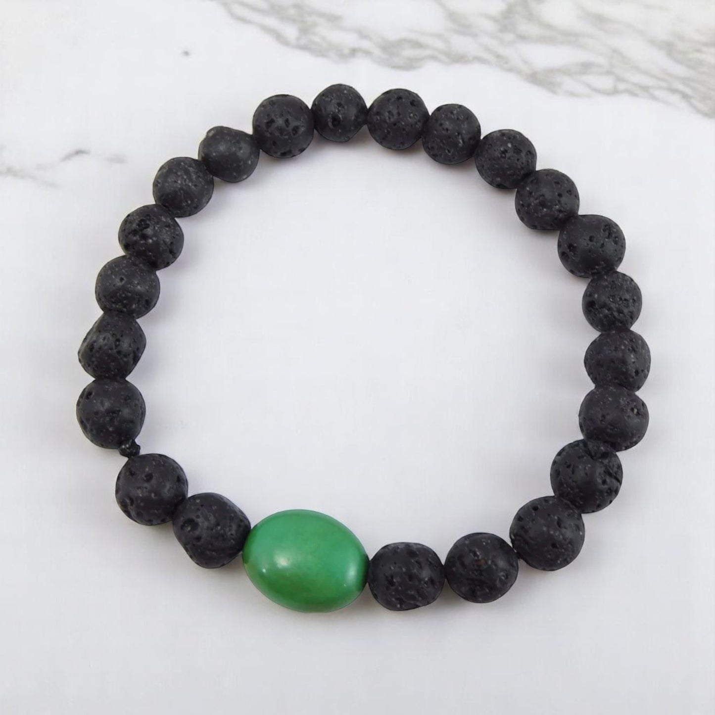 Volcanic Natural Lava and Large Turquoise Yoga Healing Wrist Mala Bracelet CL-10