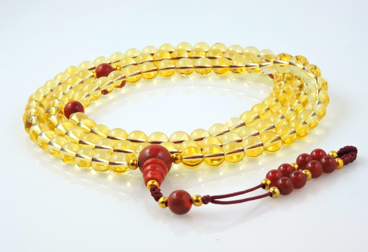 Citrine and Coral Sunrise 108 Bead Tibetan Mala with for Meditation