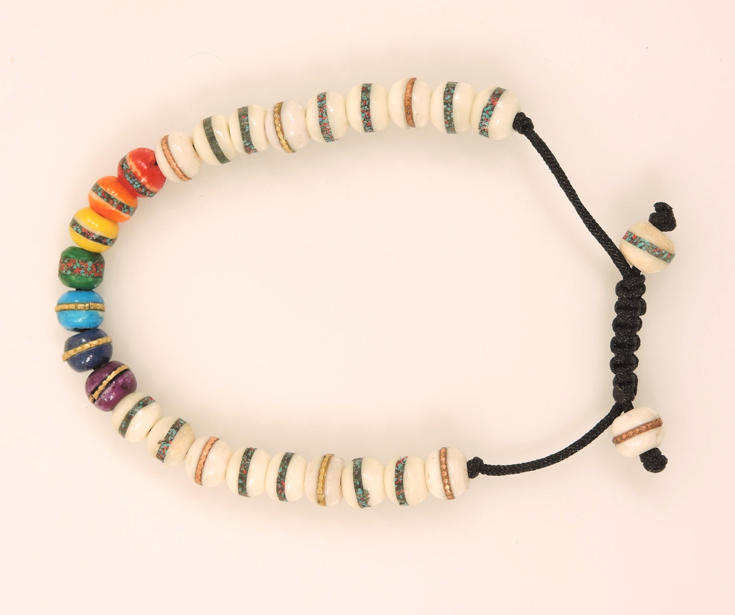 Embedded Medicine Bracelet Beads Adjustable Wrist Mala(Seven Chakra and White)