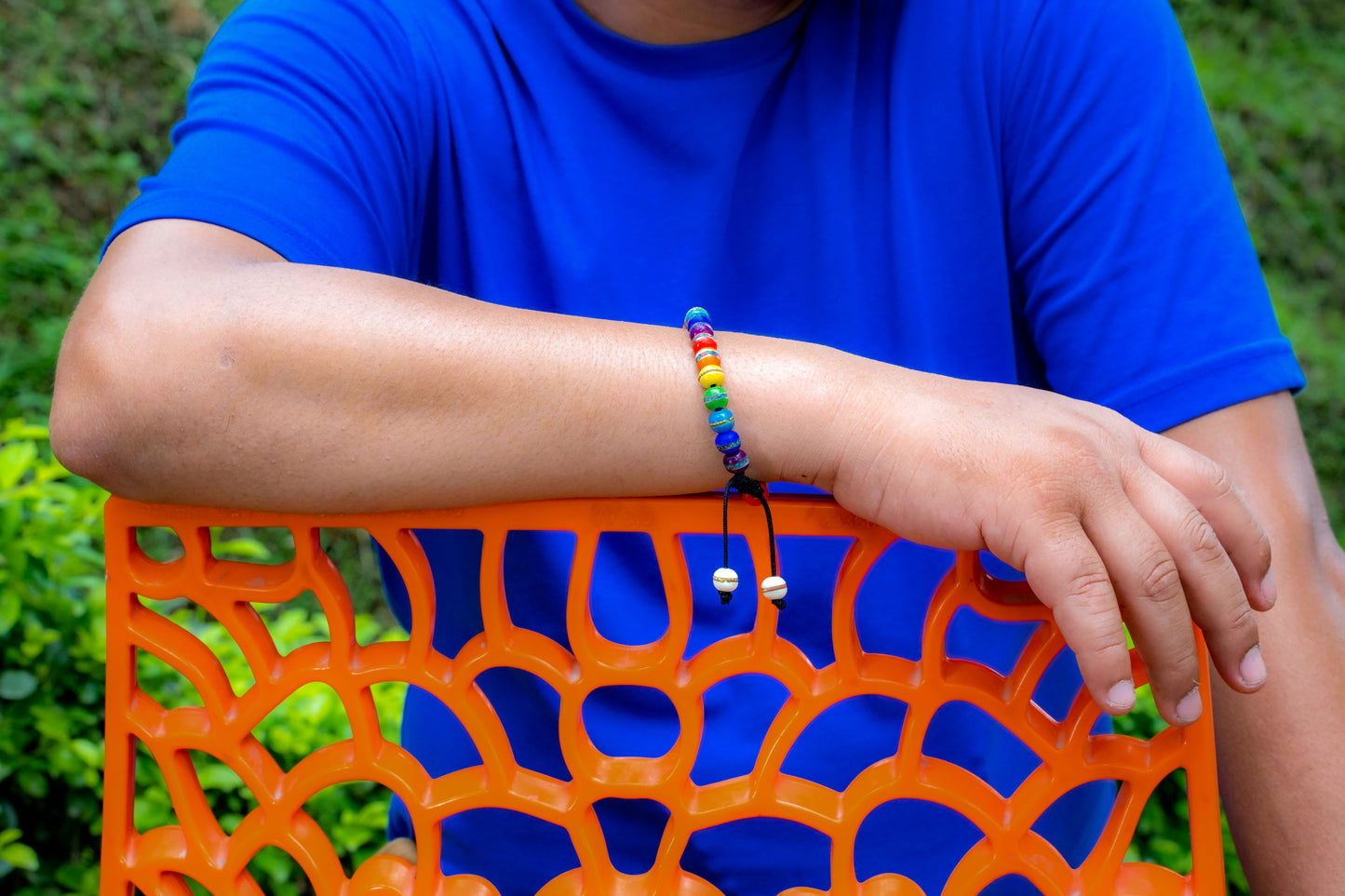 Healing Tibetan Wrist Mala Yoga Bracelet - Rainbow Seven Chakra color bone bracelet