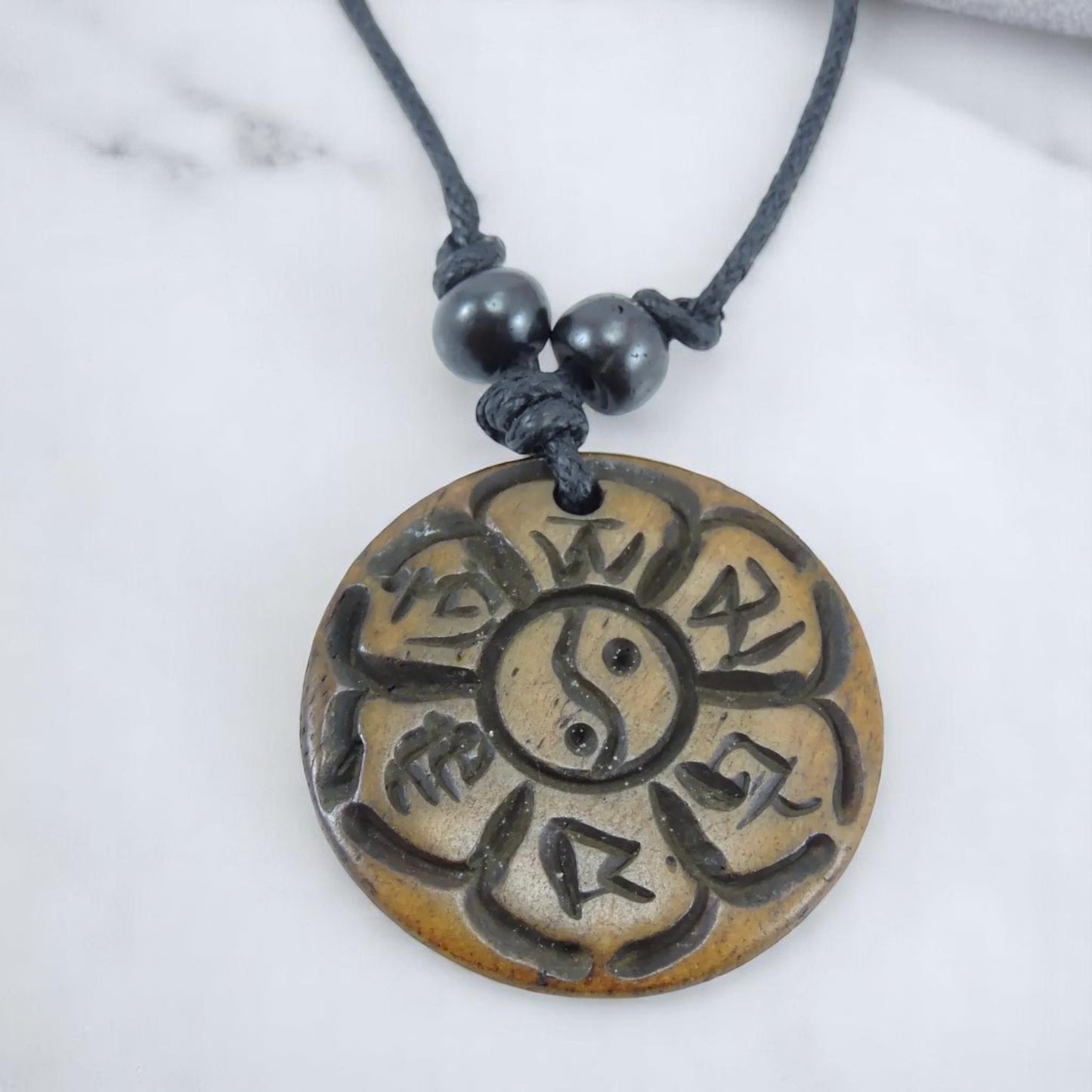 Buddha Eyes Om Mani Padme Hum Yak Bone Pendant