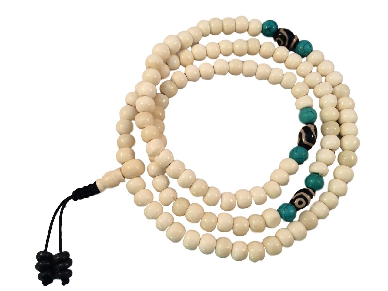 Yak bone mala 108 beads with two eye dzi