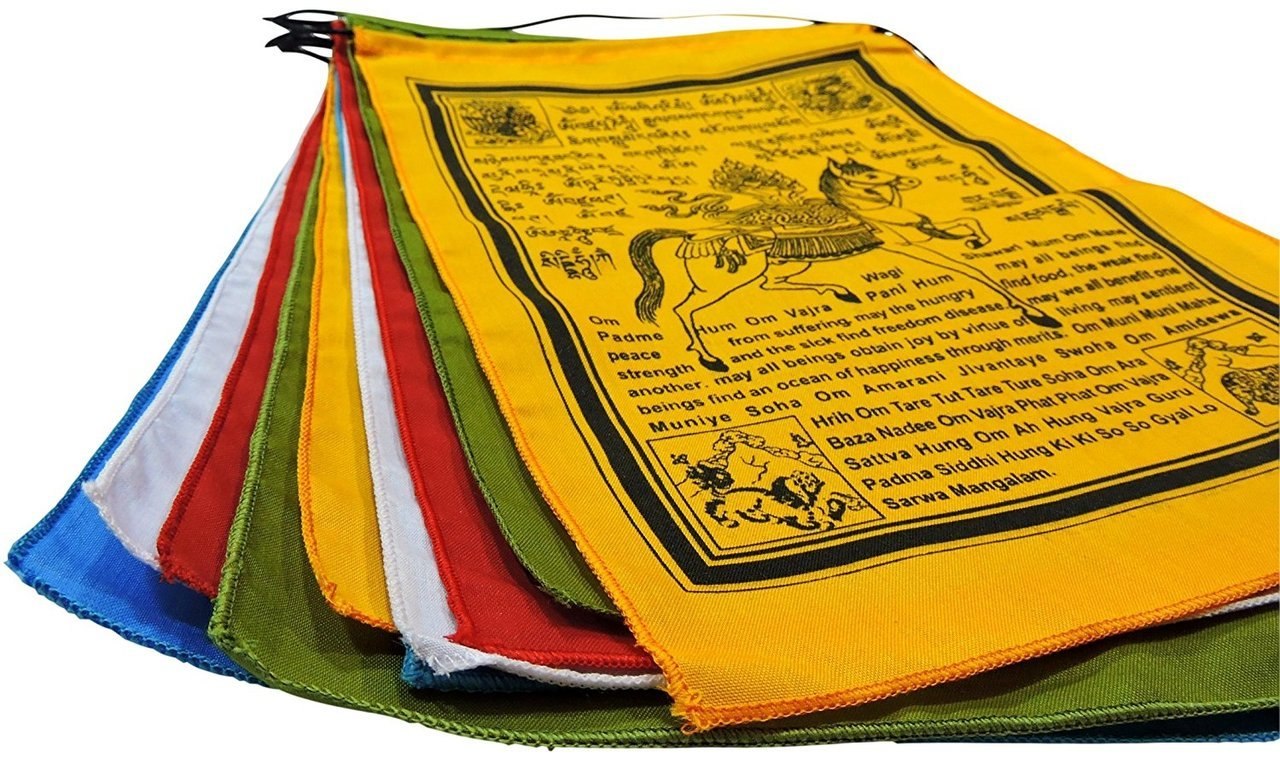 Handmade Tibetan Wind Horse Prayer Flags with English Translation - 9X12