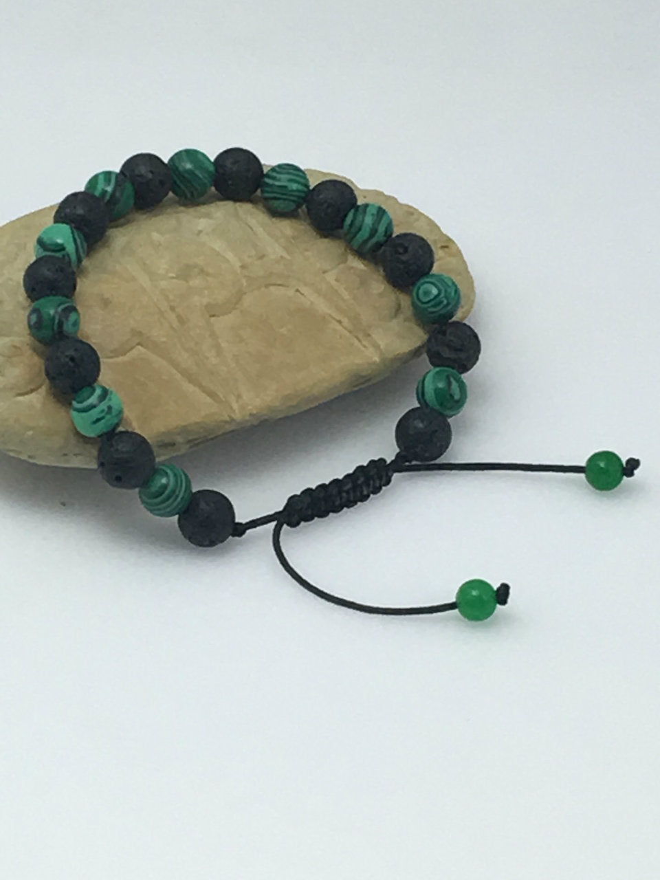 Lava and Malachite Wrist Mala Bracelet for Meditation