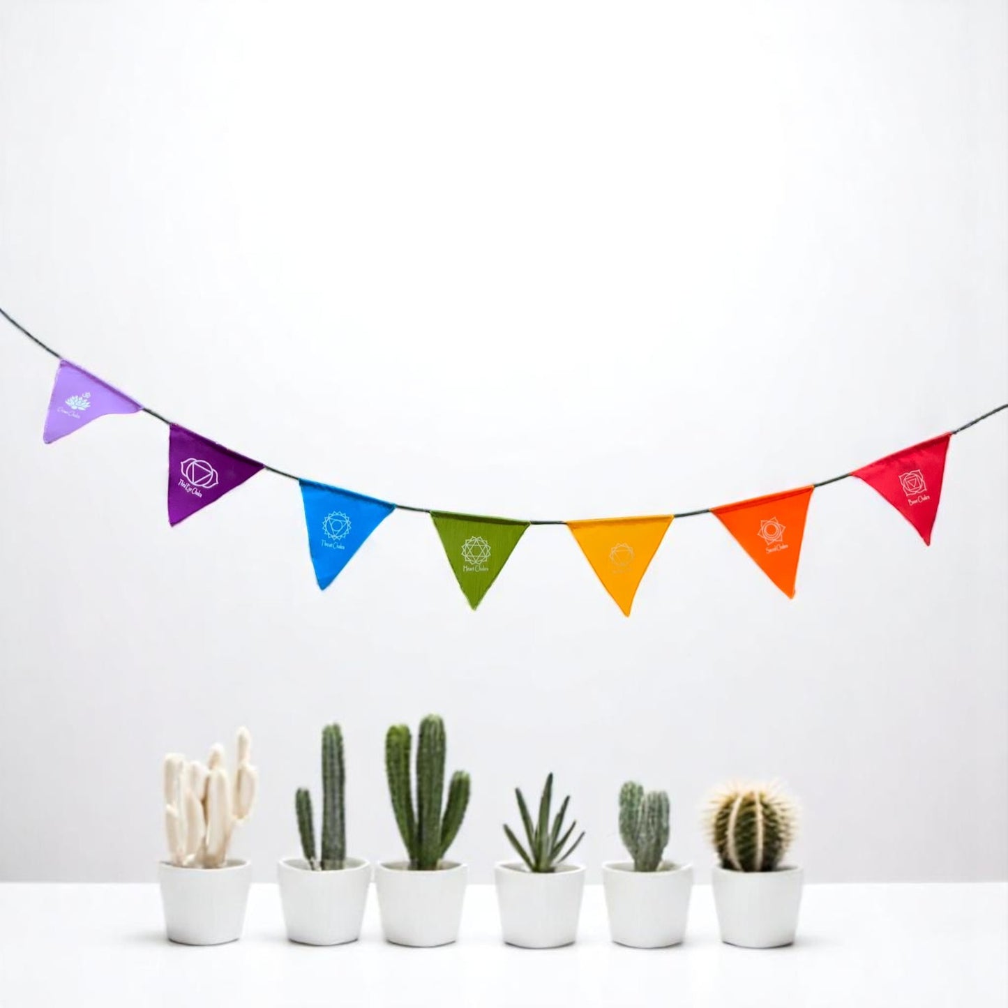 Handmade Triangle Seven Chakra Prayer Flags Heart Chakra, Root Chakra