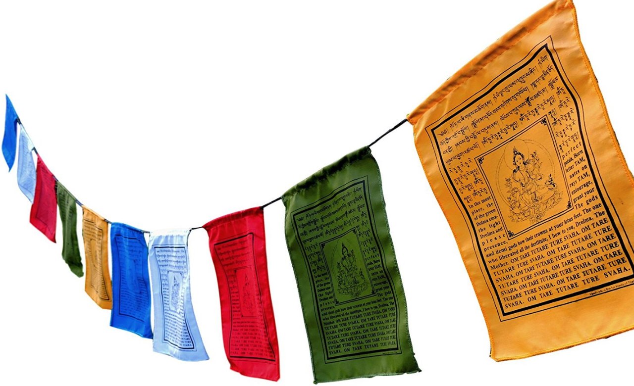 Large Handmade Tibetan Green Tara Prayer flags Tibetan with English Translation (9X12)