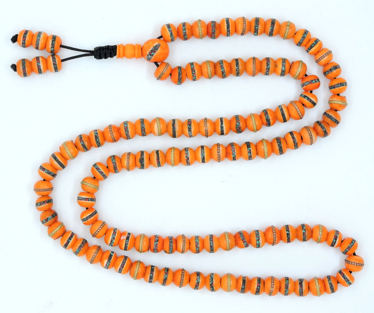 Tibetan Himalayan Yak Bone 108 Beads Embedded Necklace for Meditation (Orange)