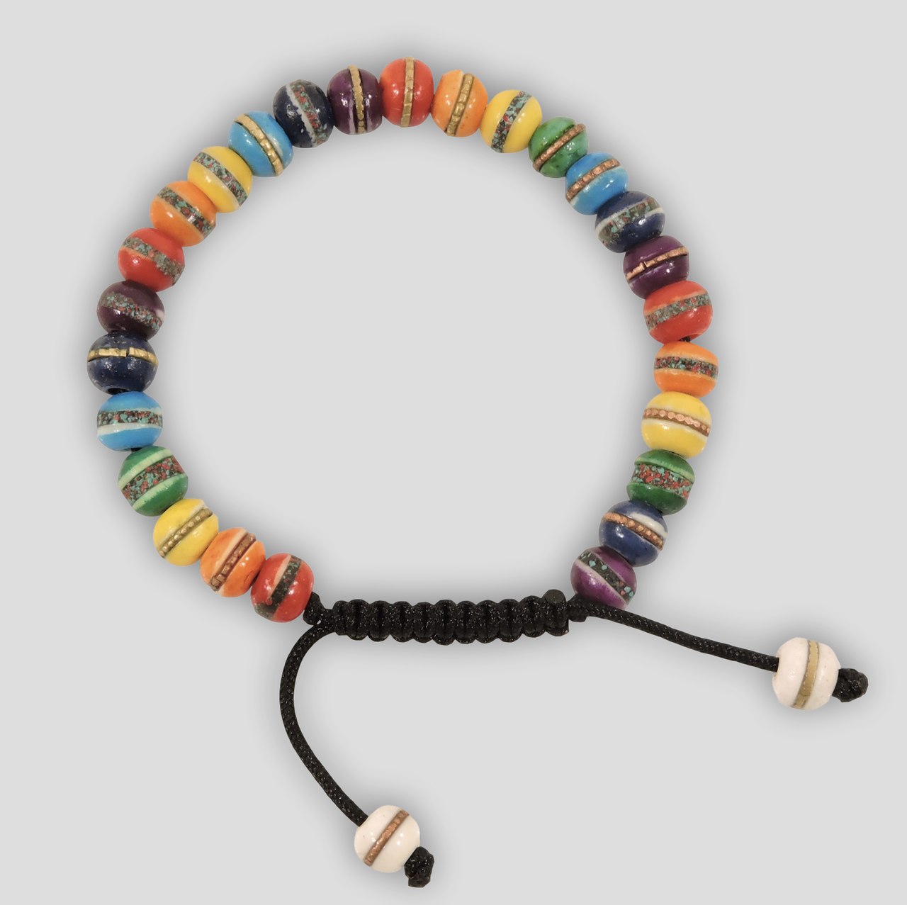 Healing Tibetan Wrist Mala Yoga Bracelet - Rainbow Seven Chakra color bone bracelet