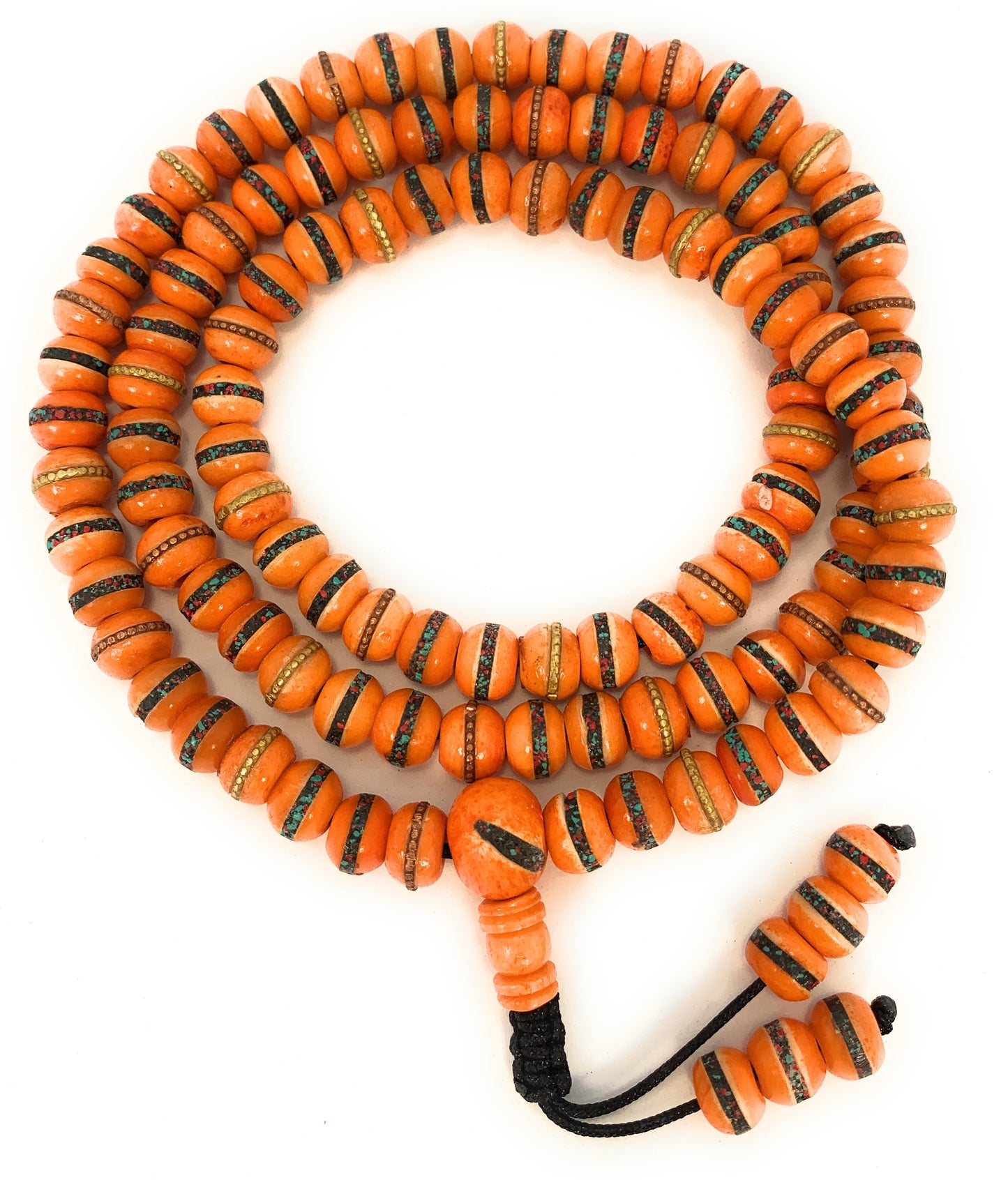 Tibetan Himalayan Yak Bone 108 Beads Embedded Necklace for Meditation (Orange)