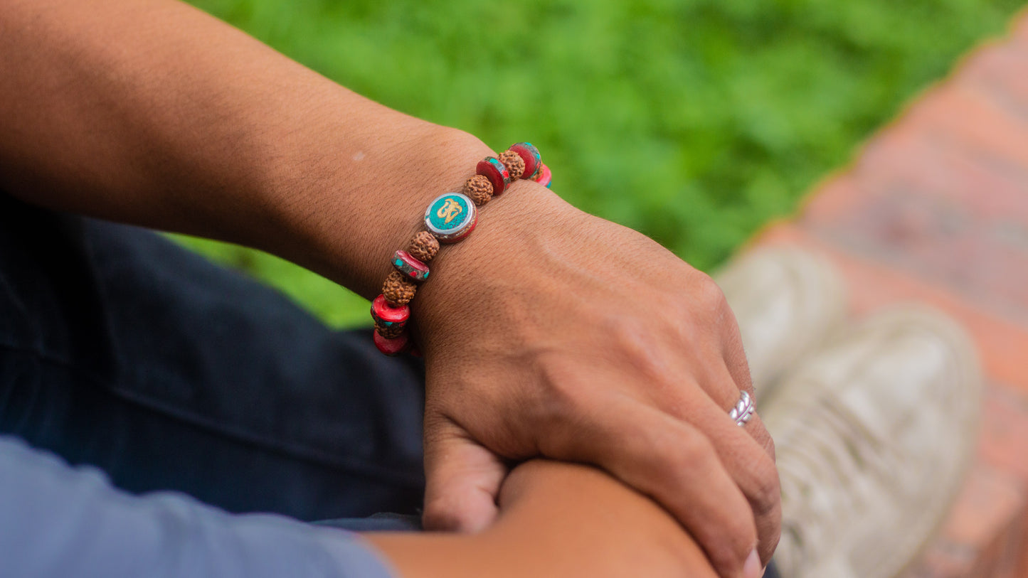 Embedded Medicine Wrist Mala for Meditation Handmade Draw String (Om Charm)