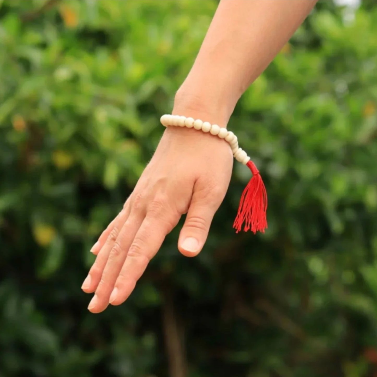 Tibetan Mala White Yak Bone Wrist Mala for Meditation with Traditional Tassel
