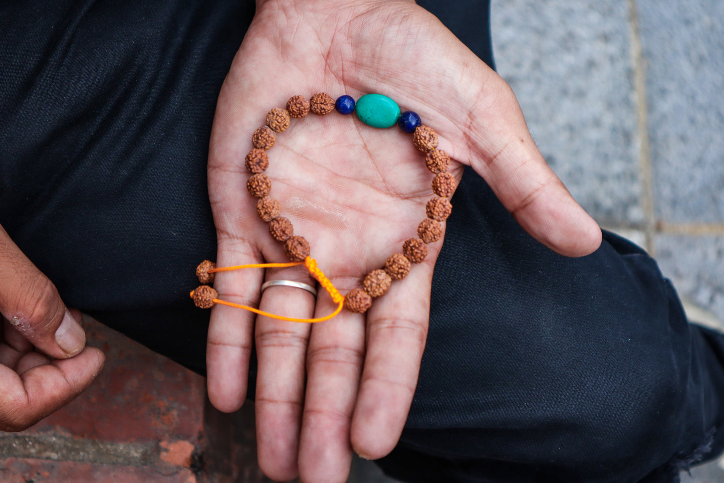 Rudraksha Tibetan Wrist Mala/Bracelet with Lapis and Large Turquoise Spacers