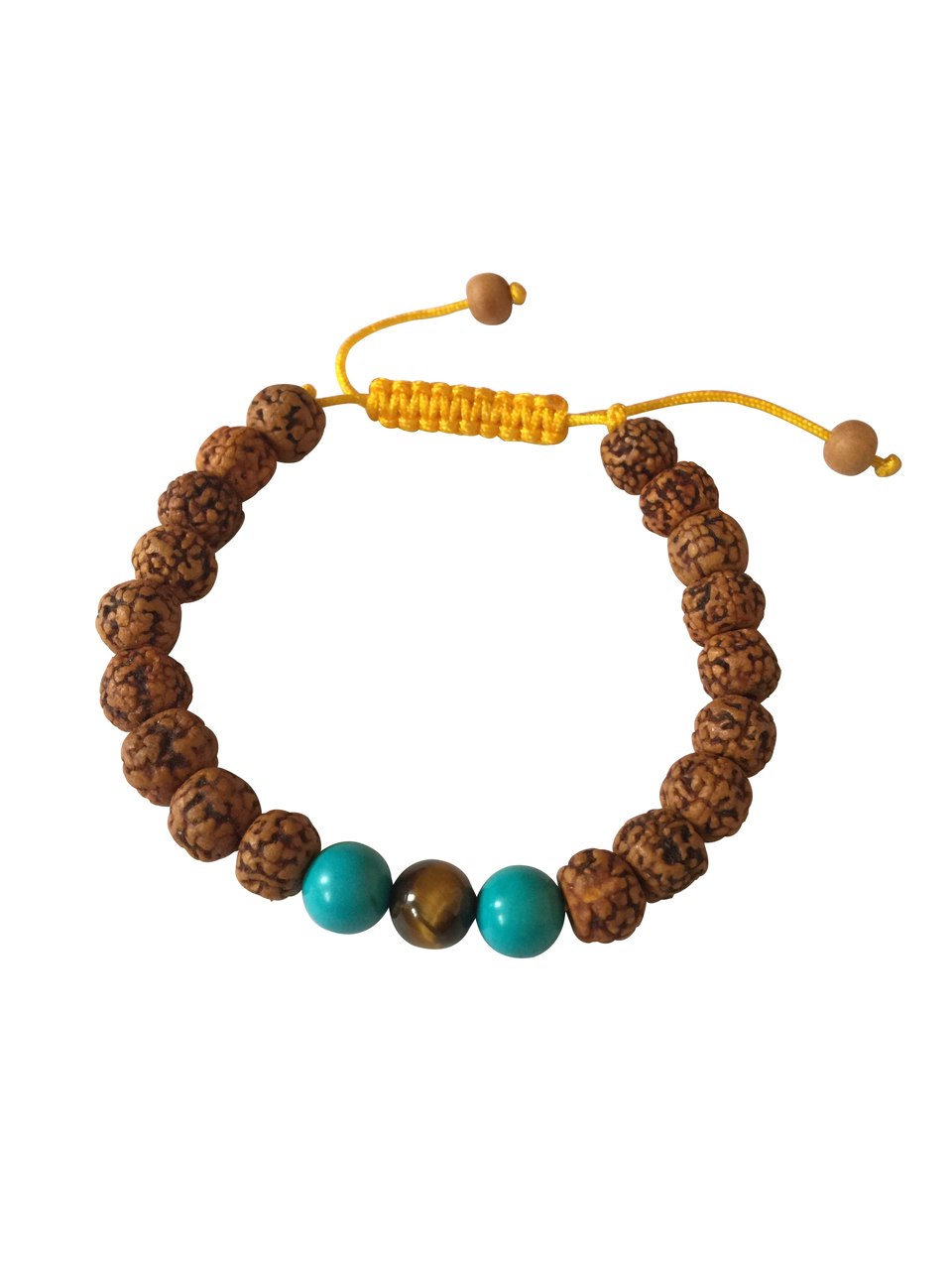 Rudraksha Tibetan Wrist Mala Yoga Bracelet with Turquoise and Tiger Eye Spacers