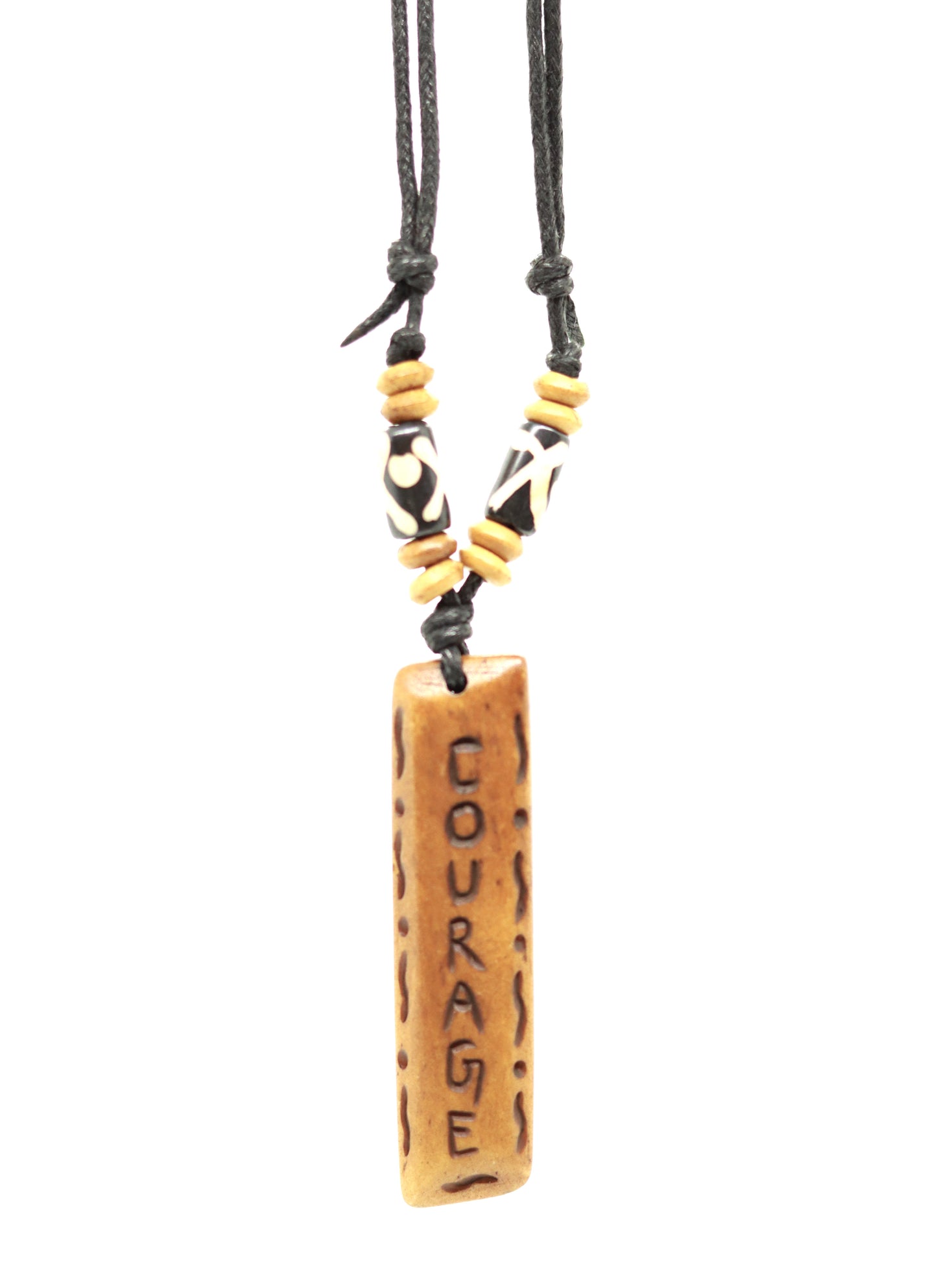 Handmade Courage Message Bone Pendant For Men Or Women Boho Necklace