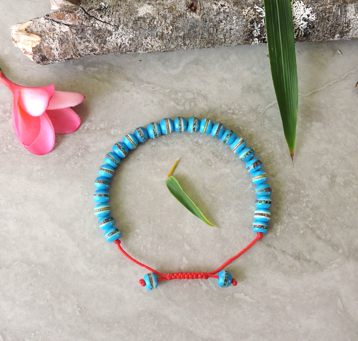 Tibetan Embedded Yak Bone Medicine Healing Wrist Mala for Meditation - Sky Blue