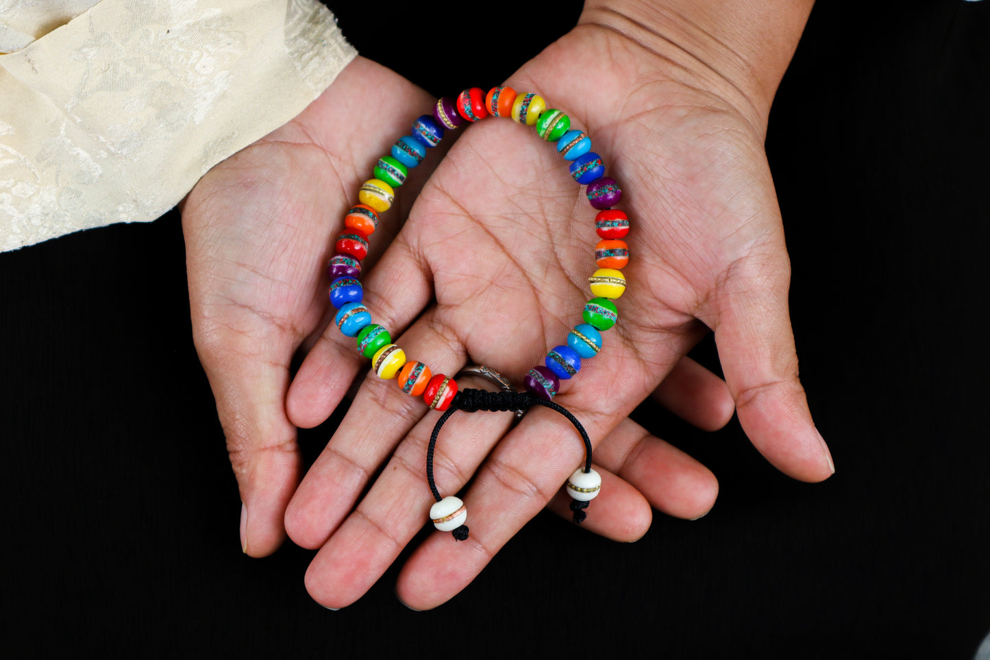 Healing Tibetan Wrist Mala Yoga Bracelet - Rainbow Seven Chakra color bone bracelet