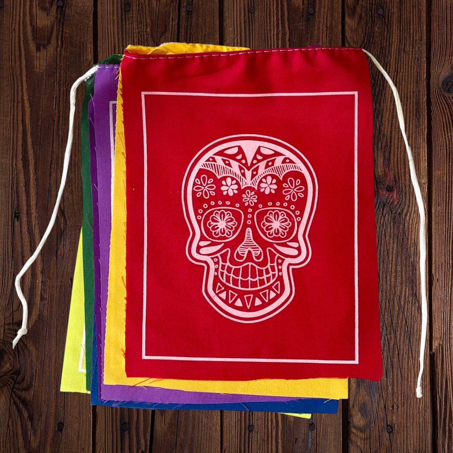 Handmade Sugar Skull prayer flags rainbow chakra flags from Nepal