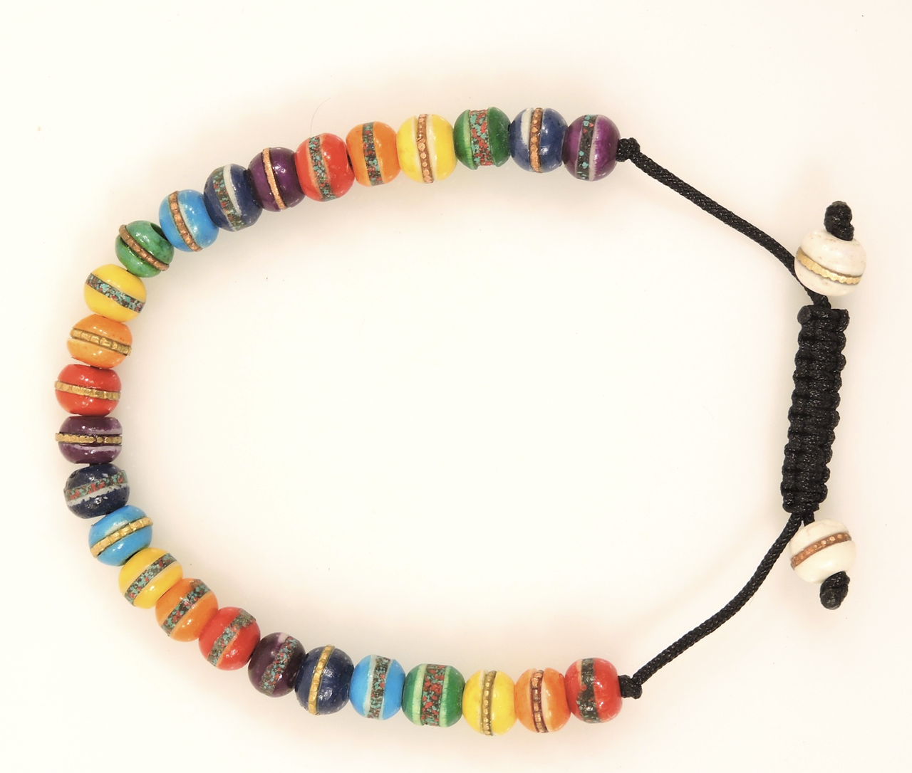 Healing Tibetan Wrist Mala Yoga Bracelet - Rainbow Seven Chakra color bone bracelet