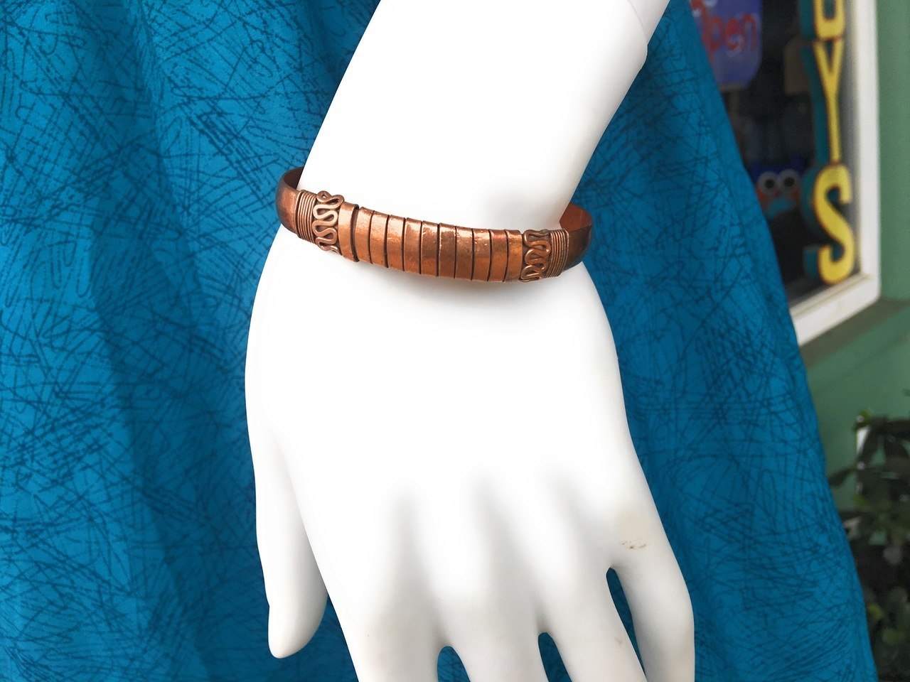 Handmade Snake Pattern Copper Cuff Bracelet