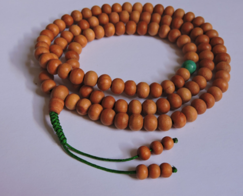 Wood Bead Tibetan Mala - 108 Beads with One Turquoise Spacer