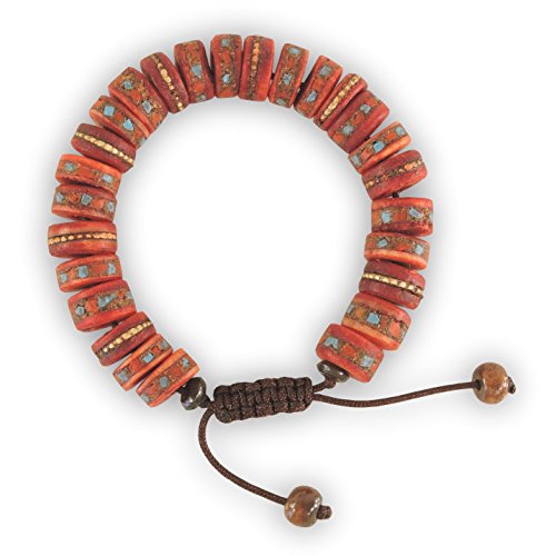 Hands Of Tibet Tibetan Prayer Mala Embedded Medicine Bracelet Yoga Healing Beads Adjustable Wrist Mala Many Color Choices (Antiqued Red)