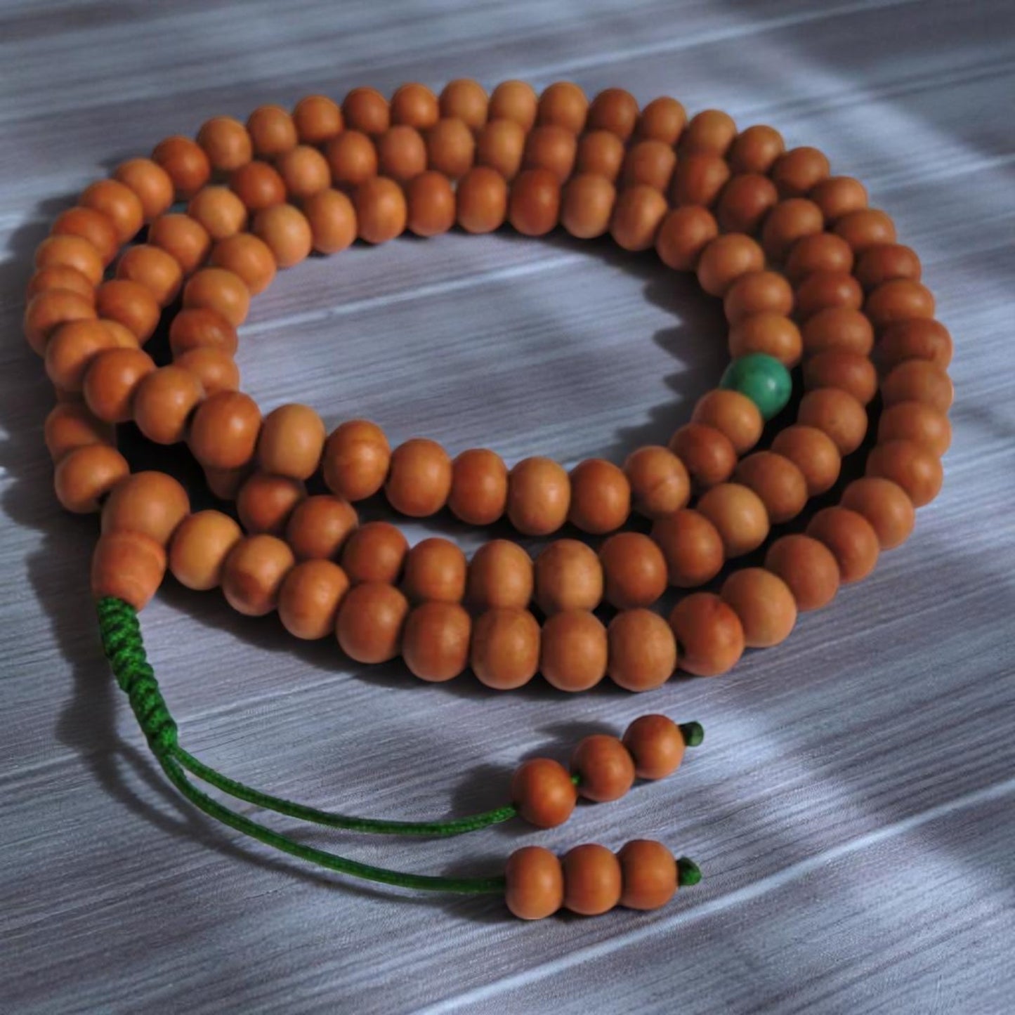 Wood Bead Tibetan Mala - 108 Beads with One Turquoise Spacer