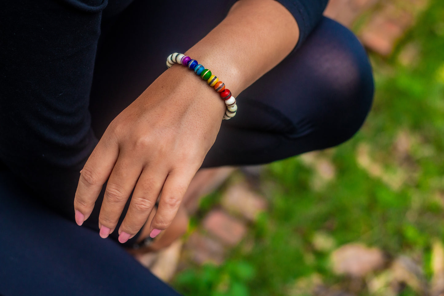 Embedded Medicine Bracelet Beads Adjustable Wrist Mala(Seven Chakra and White)