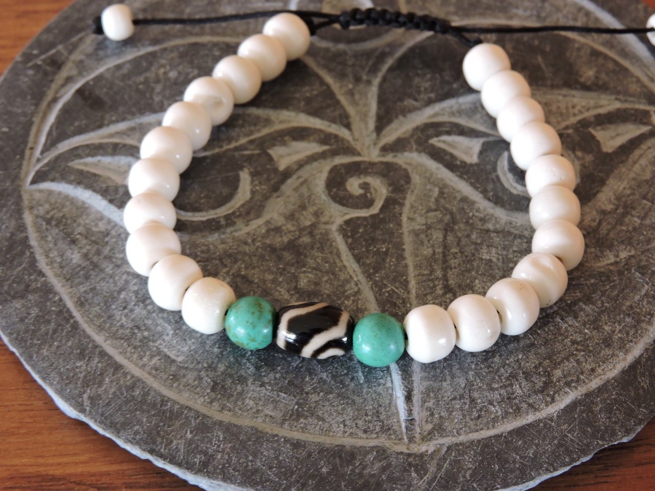 Yak Bone Wrist Mala with dZi Bead Spacer