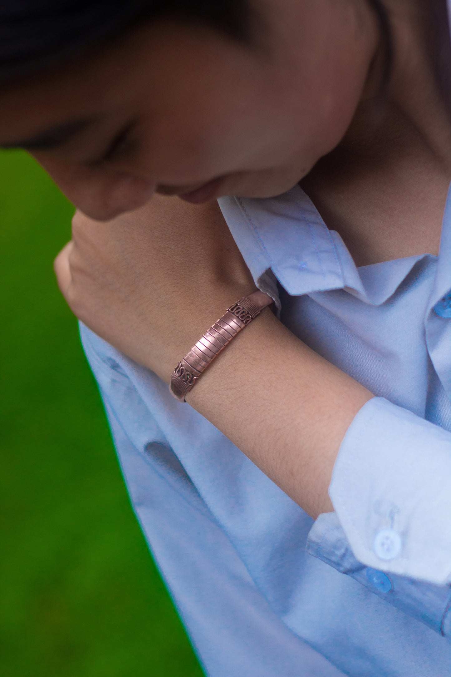 Handmade Snake Pattern Copper Cuff Bracelet