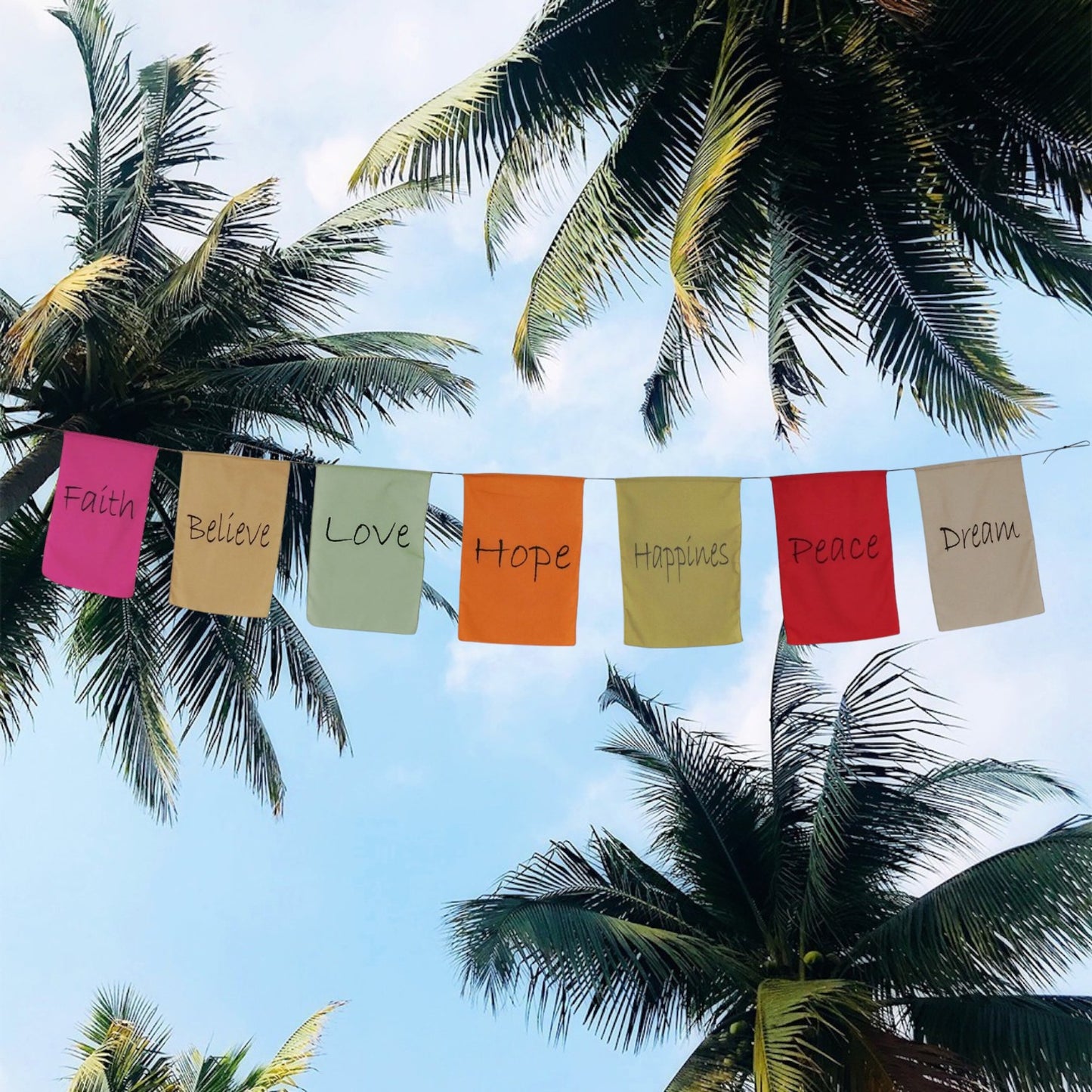 Handmade Tibetan Affirmation Prayer Flags Dream Faith Believe Hope Peace 9X12