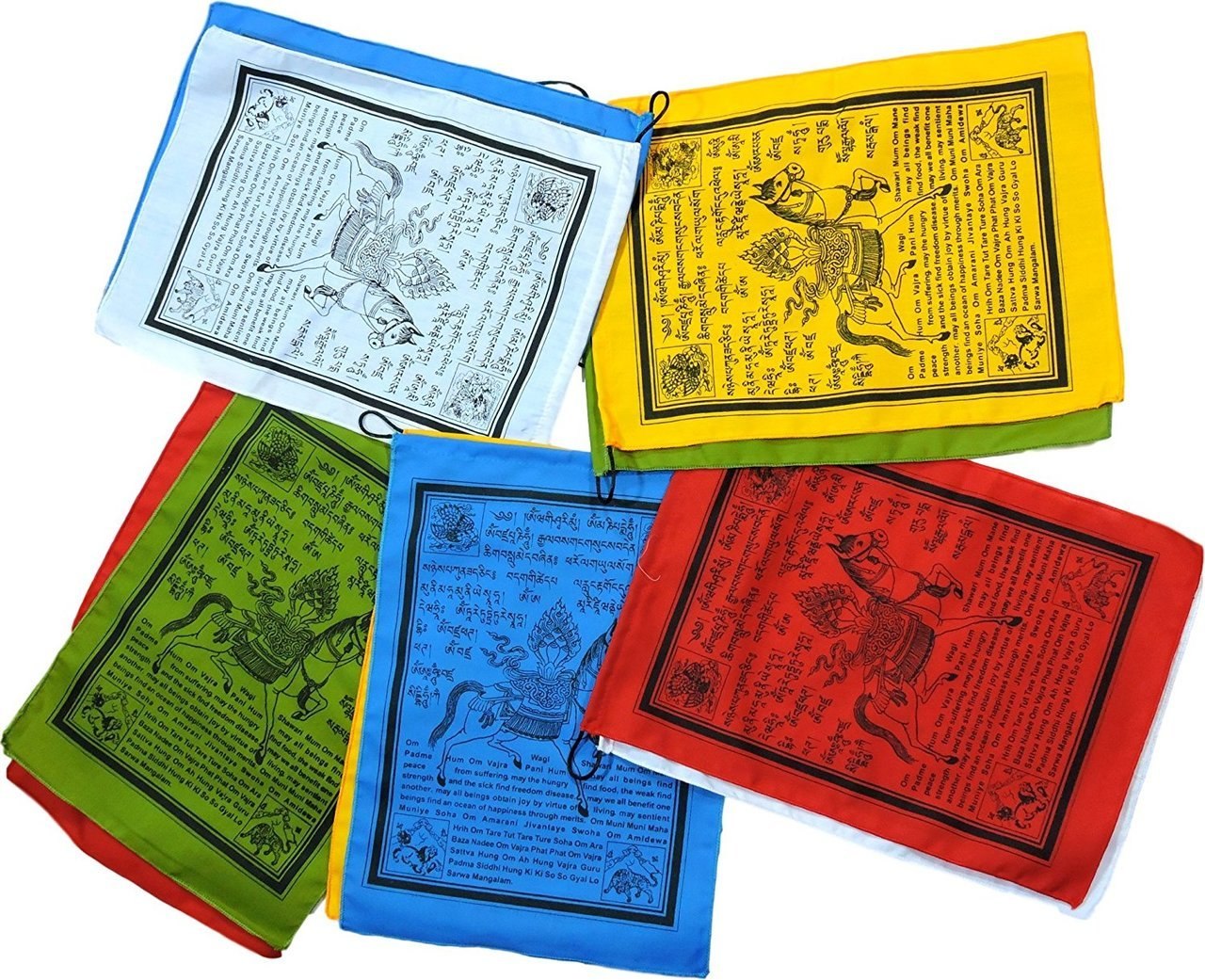 Handmade Tibetan Wind Horse Prayer Flags with English Translation - 9X12