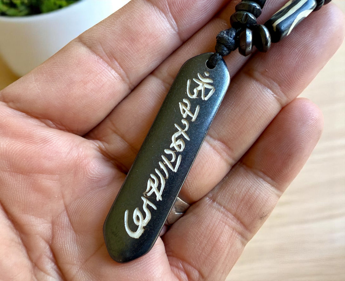 Om Mani Padme Hum Yak Bone Pendant From Nepal