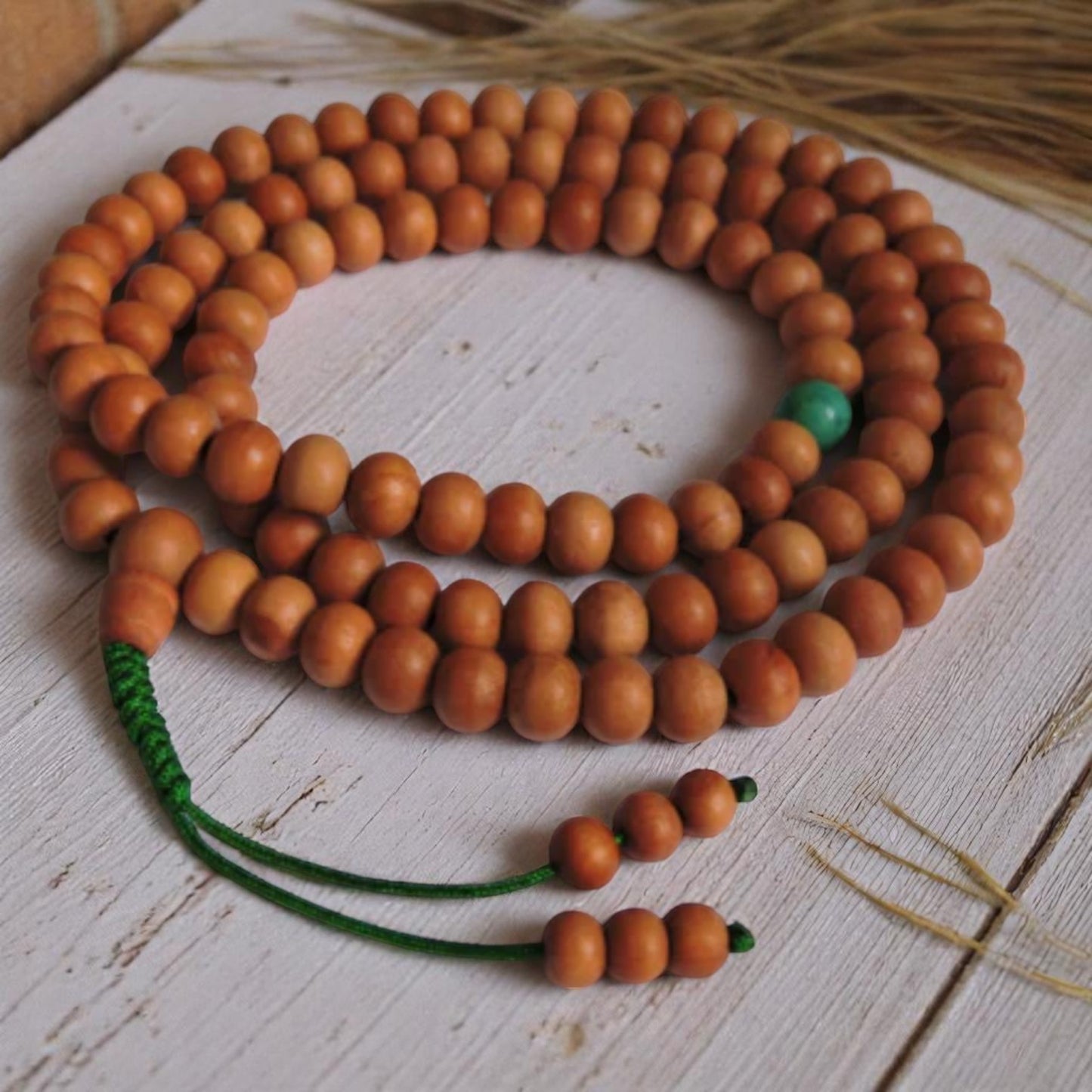 Wood Bead Tibetan Mala - 108 Beads with One Turquoise Spacer