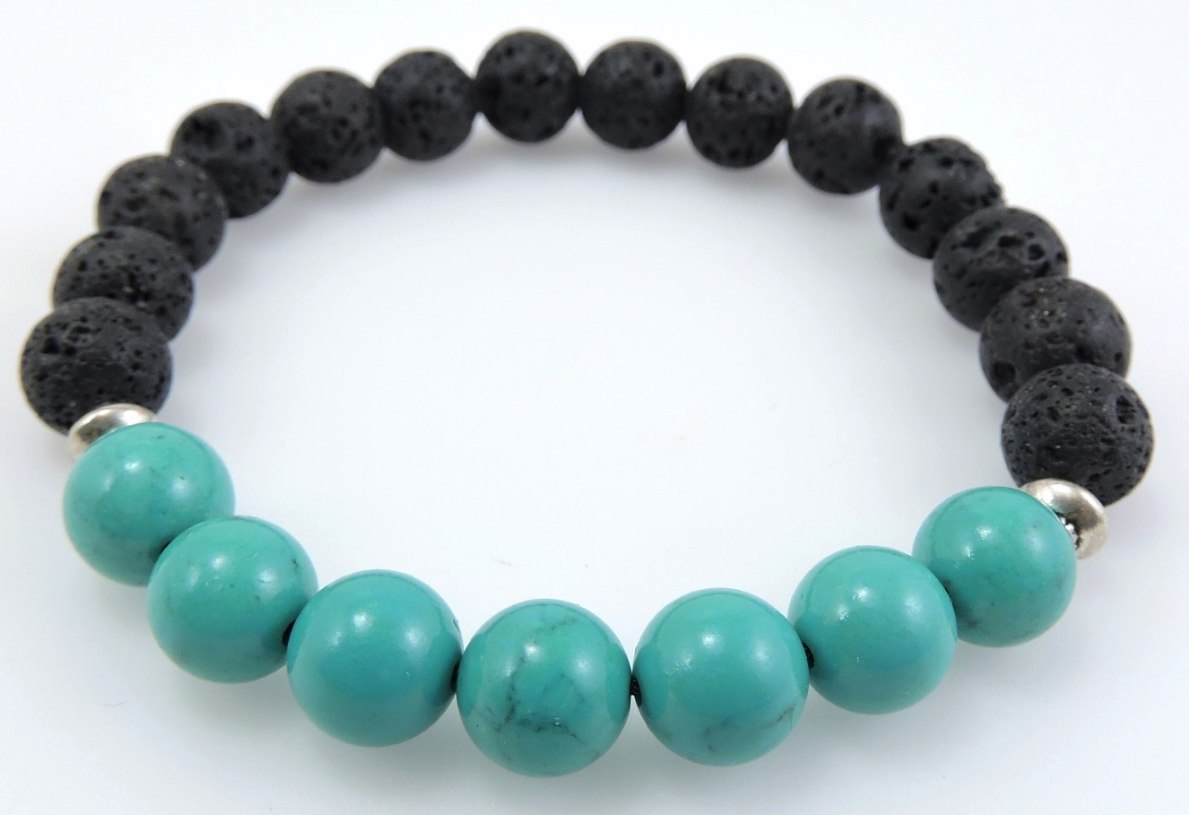 Volcanic Natural Lava with 7 Turquoise Yoga Healing Wrist Mala Bracelet CL-11