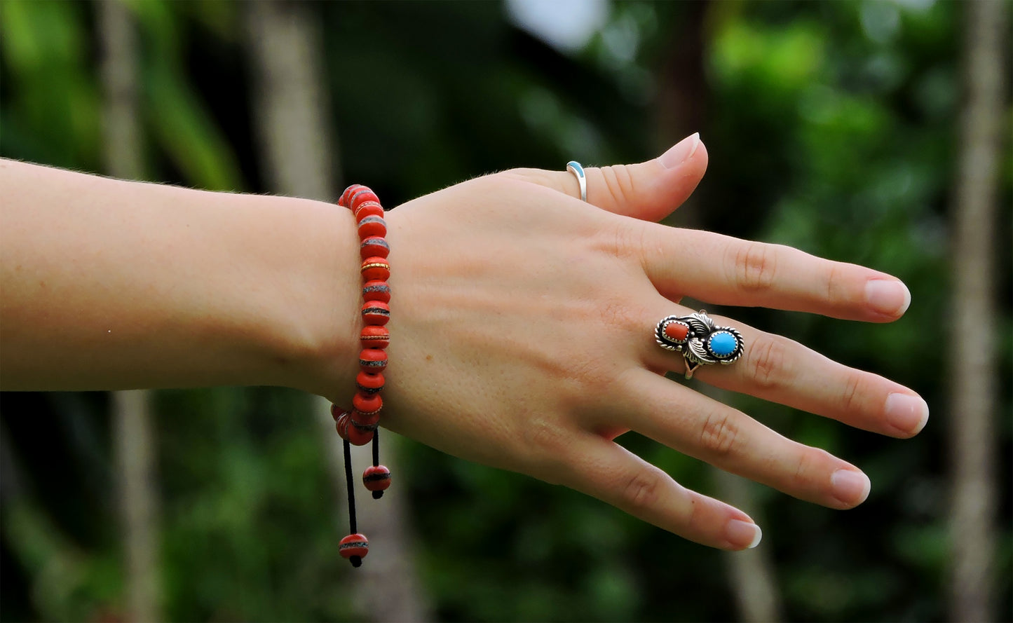 Embedded Medicine Bracelet Yoga Healing Beads Adjustable Wrist Mala Fuchsia Pink