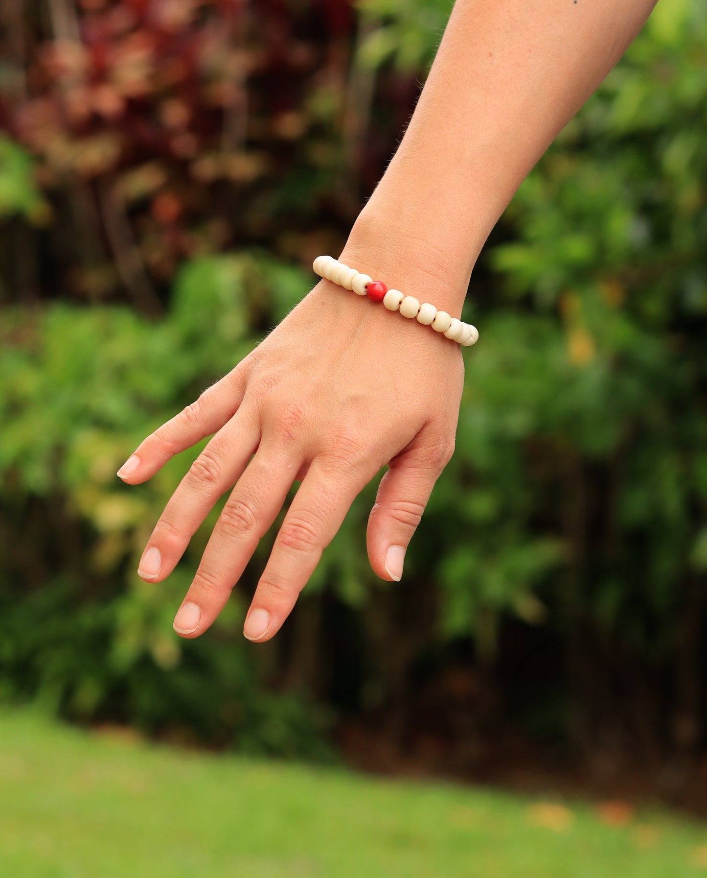 Yak Bone Wrist Mala/Bracelet with Coral Spacer