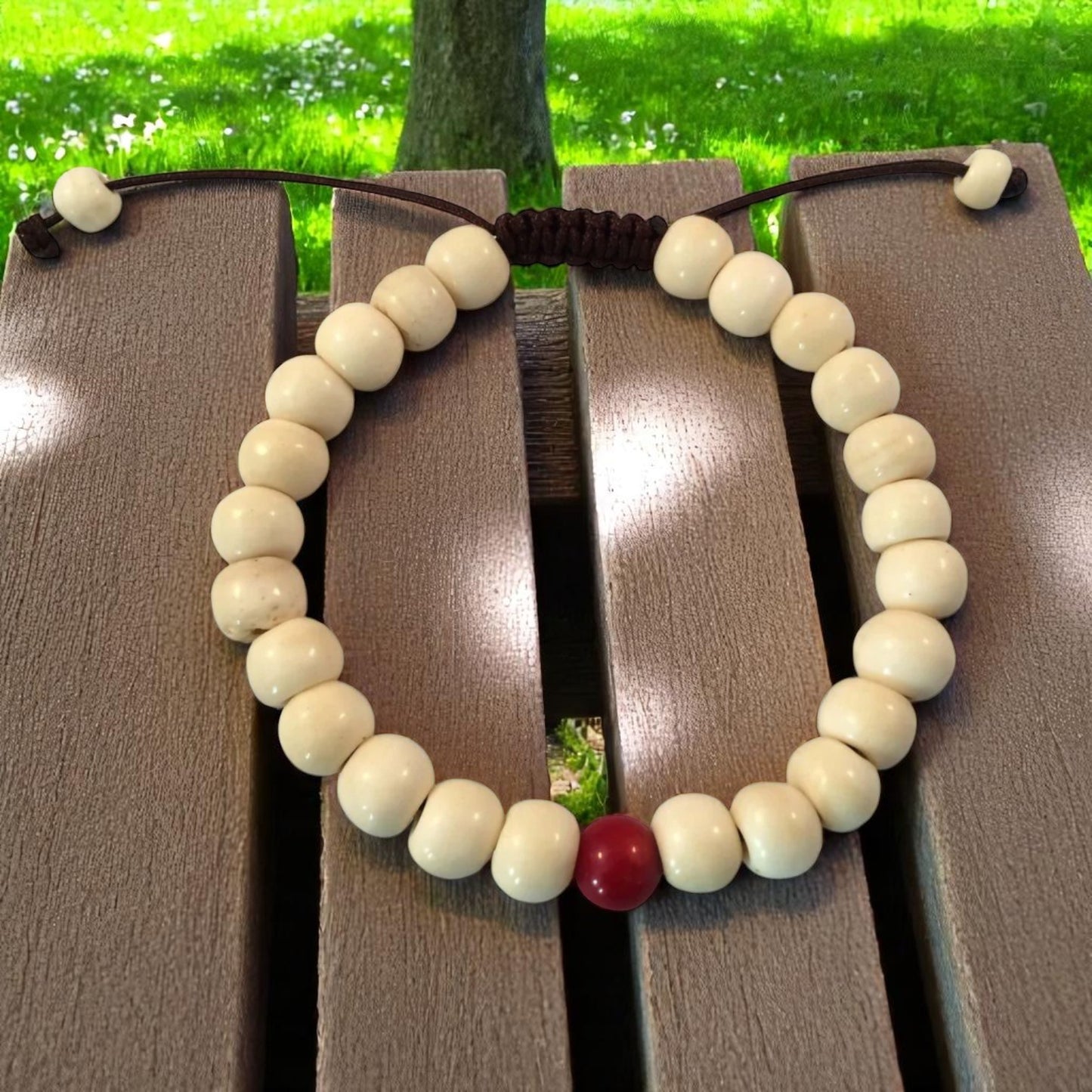 Yak Bone Wrist Mala Bracelet with Coral Spacer