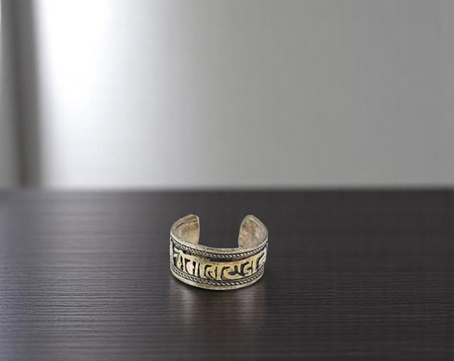 Handmade Tibetan Three Metal, White Metal Dzi Bead Healing Ring (Compassionate Mantra)